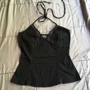 Black Halter Top with Lace Accents
